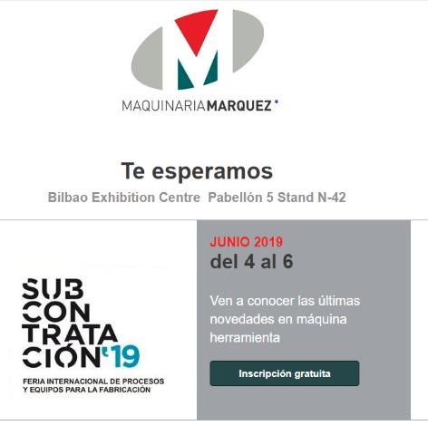Maquinaria Marquez participará na Feira Subcontratación 2019 em Bilbao